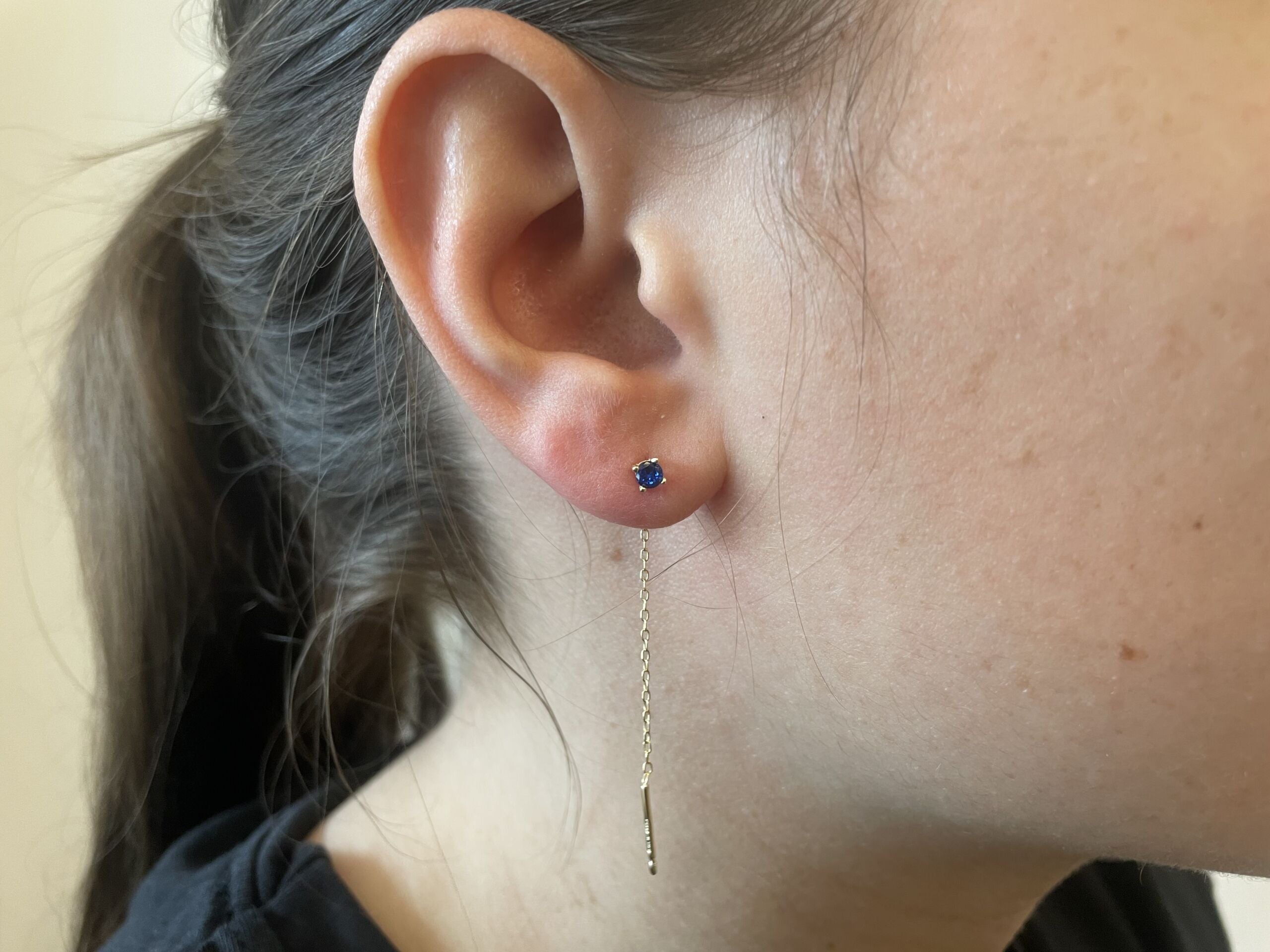 Orecchino Mono Punto Luce Blu - Orecchino Donna Argento 925 Placcato Oro 18K
