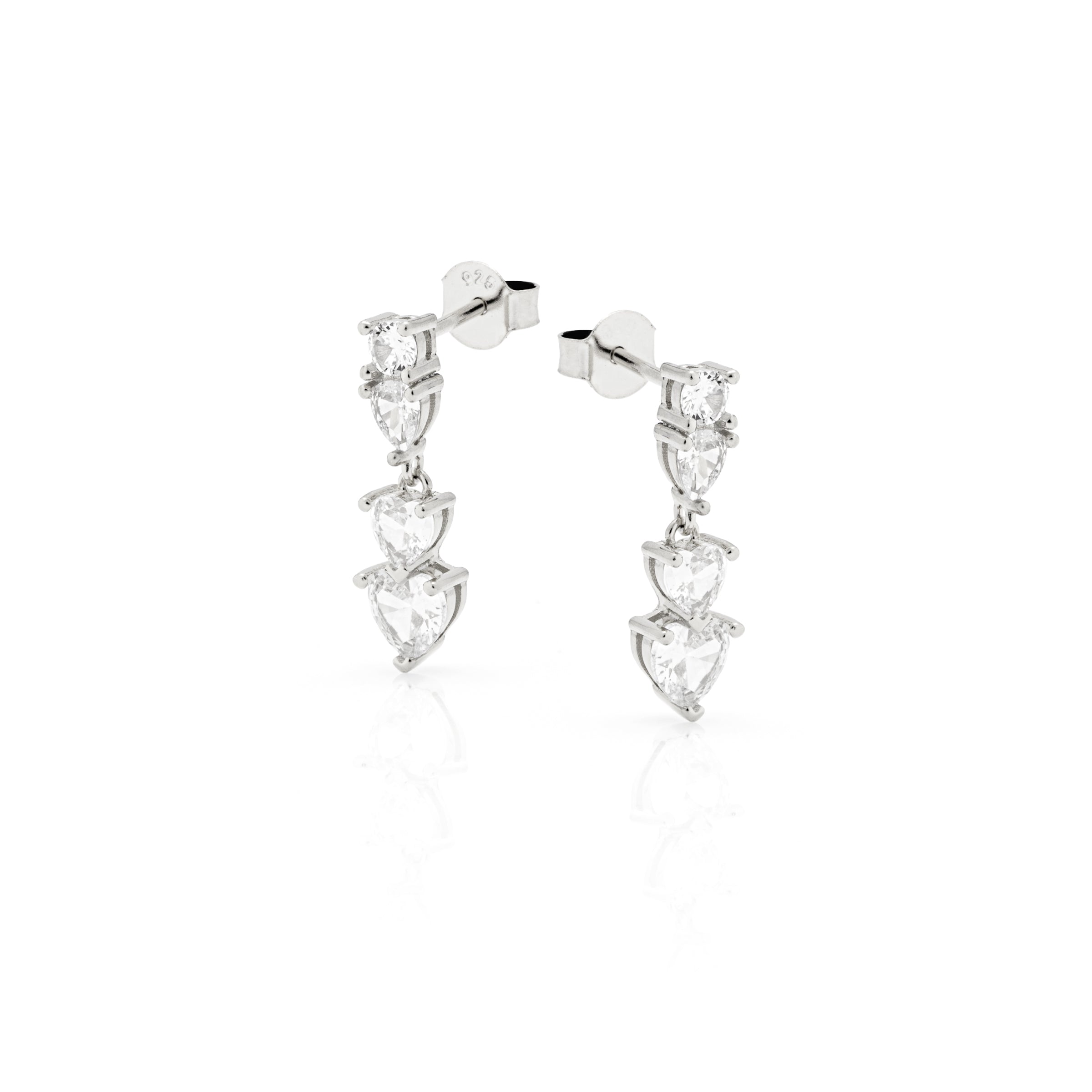 Orecchini a Lobo con Zirconi bianchi Degradè forma cuore Katia - Orecchini Donna Argento 925