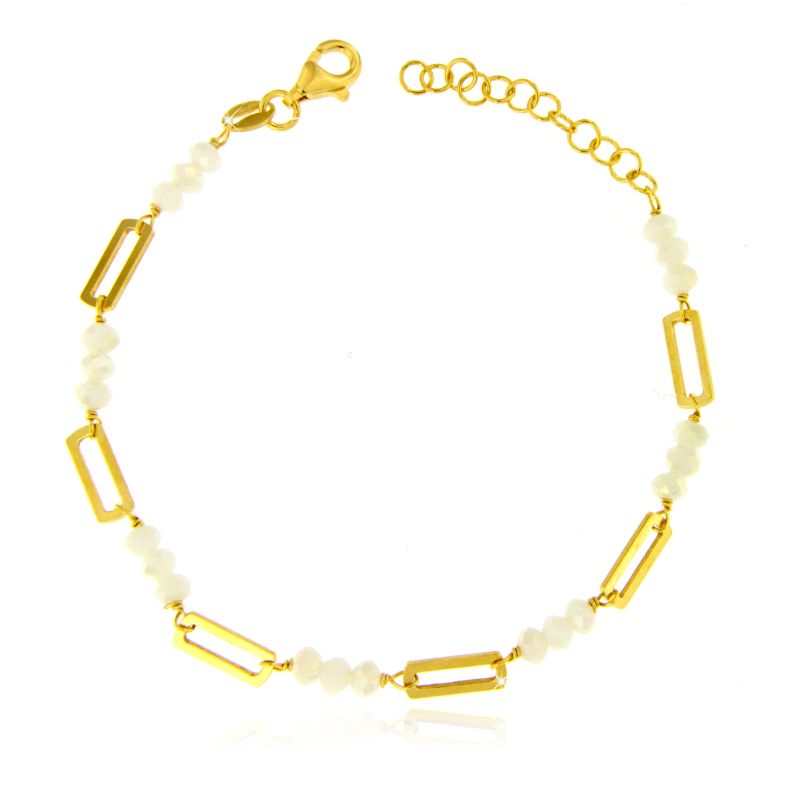 Bracciale Cristalli Bianchi e Maglia Rettangolare - Bracciale Donna Placcato Oro