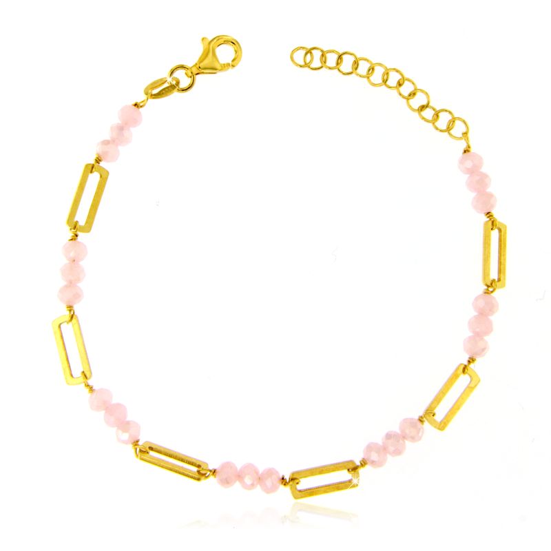 Bracciale Cristalli Rosa e Maglia Rettangolare - Bracciale Donna Placcato Oro