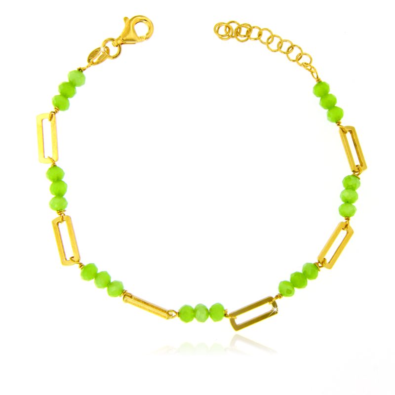 Bracciale Cristalli Verde e Maglia Rettangolare - Bracciale Donna Placcato Oro