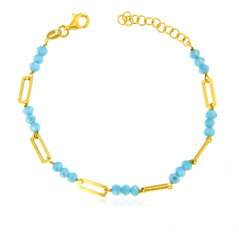 Bracciale Cristalli Turchese e Maglia Rettangolare - Bracciale Donna Placcato Oro
