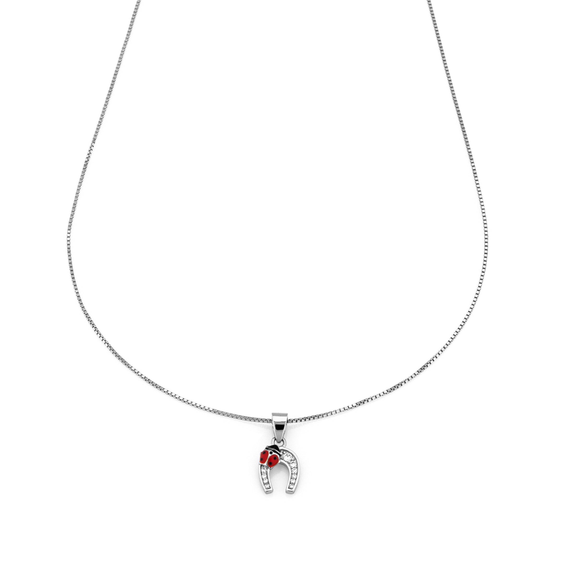 Collana Pendente Ferro di Cavallo e Coccinella - Collanina Donna Argento 925