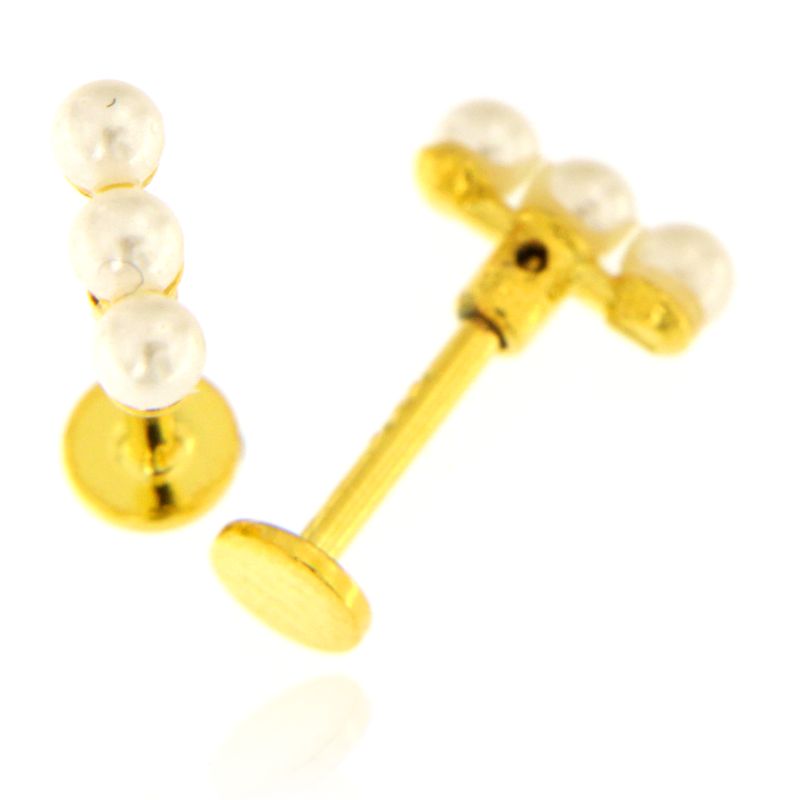 Piercing Tre Perline - Orecchini Donna Oro Placcato 18K