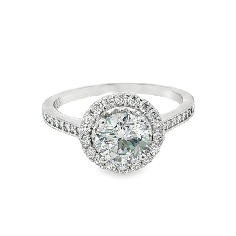 Anello Emilia– Solitario Moissanite Halo doppia corona 7mm  | Argento 925