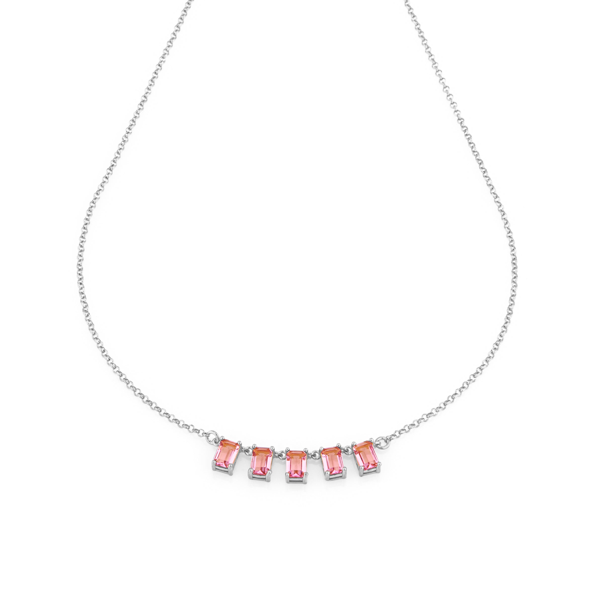 Collana Pietra Baguette Rosa - Collanina Donna Argento 925