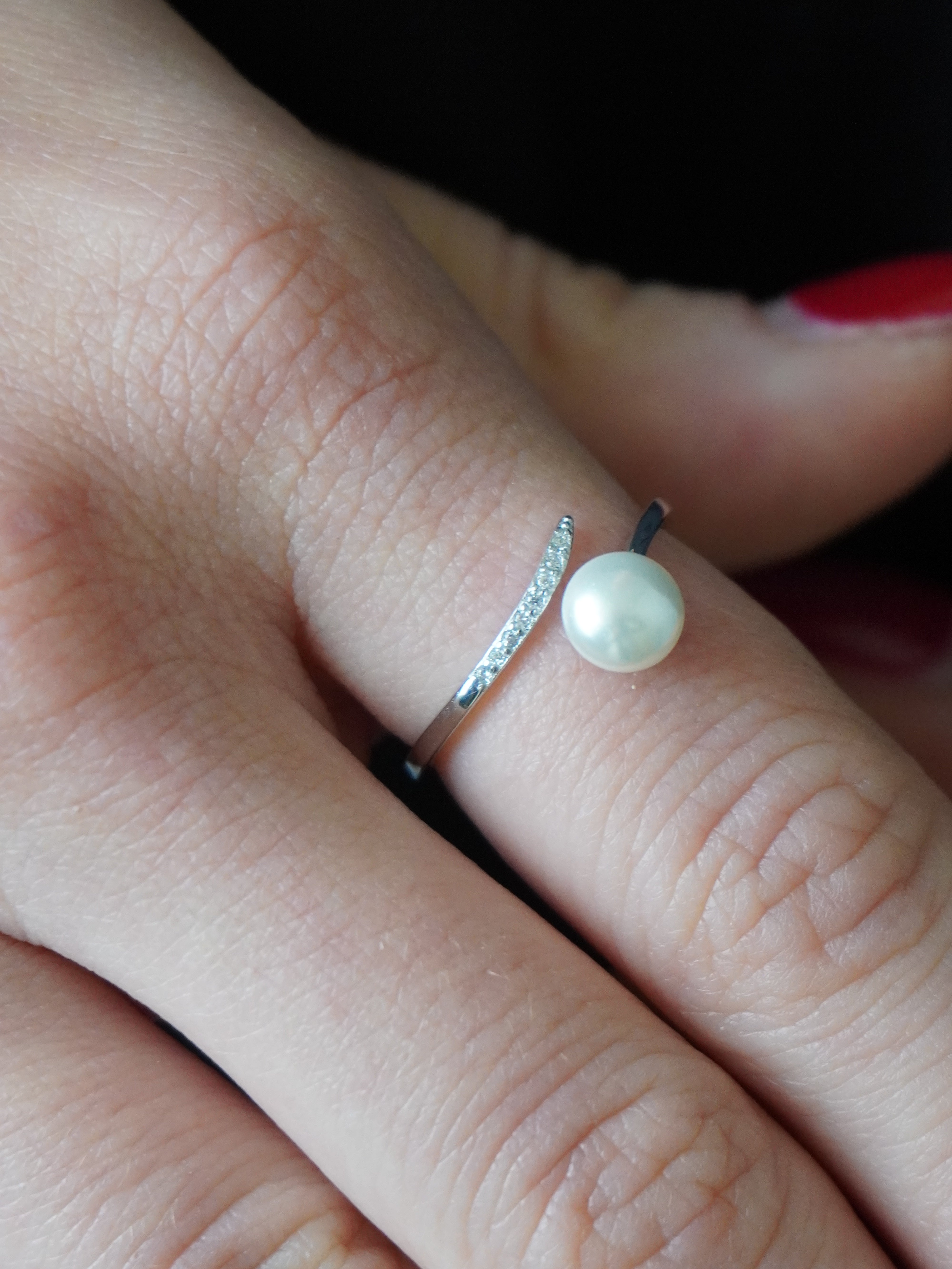 Anello Regolabile Perla e Zirconi - Anello Donna Argento 925