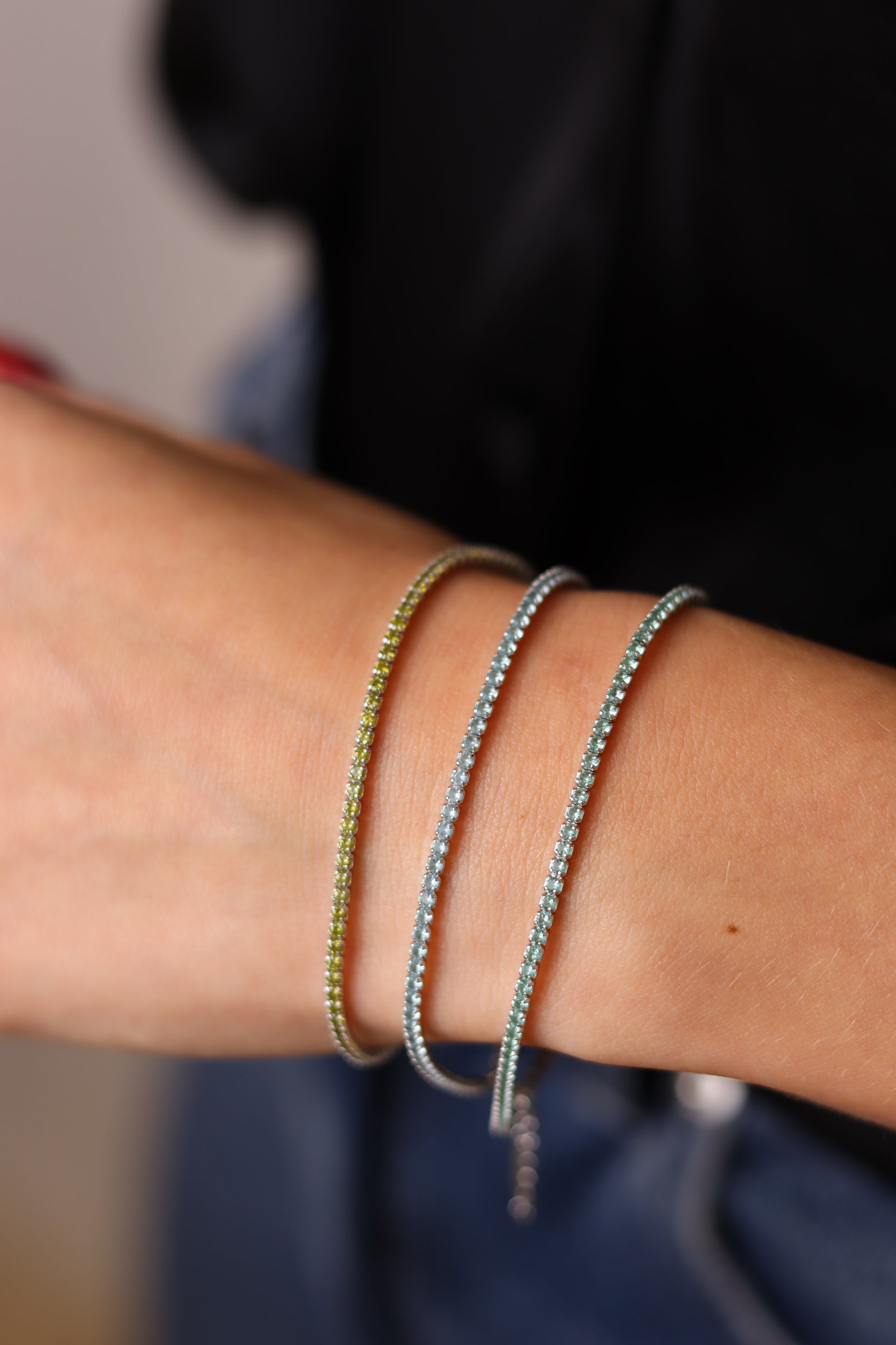 Braccialetto Tennis Elide Oliva - Bracciale Donna Argento 925