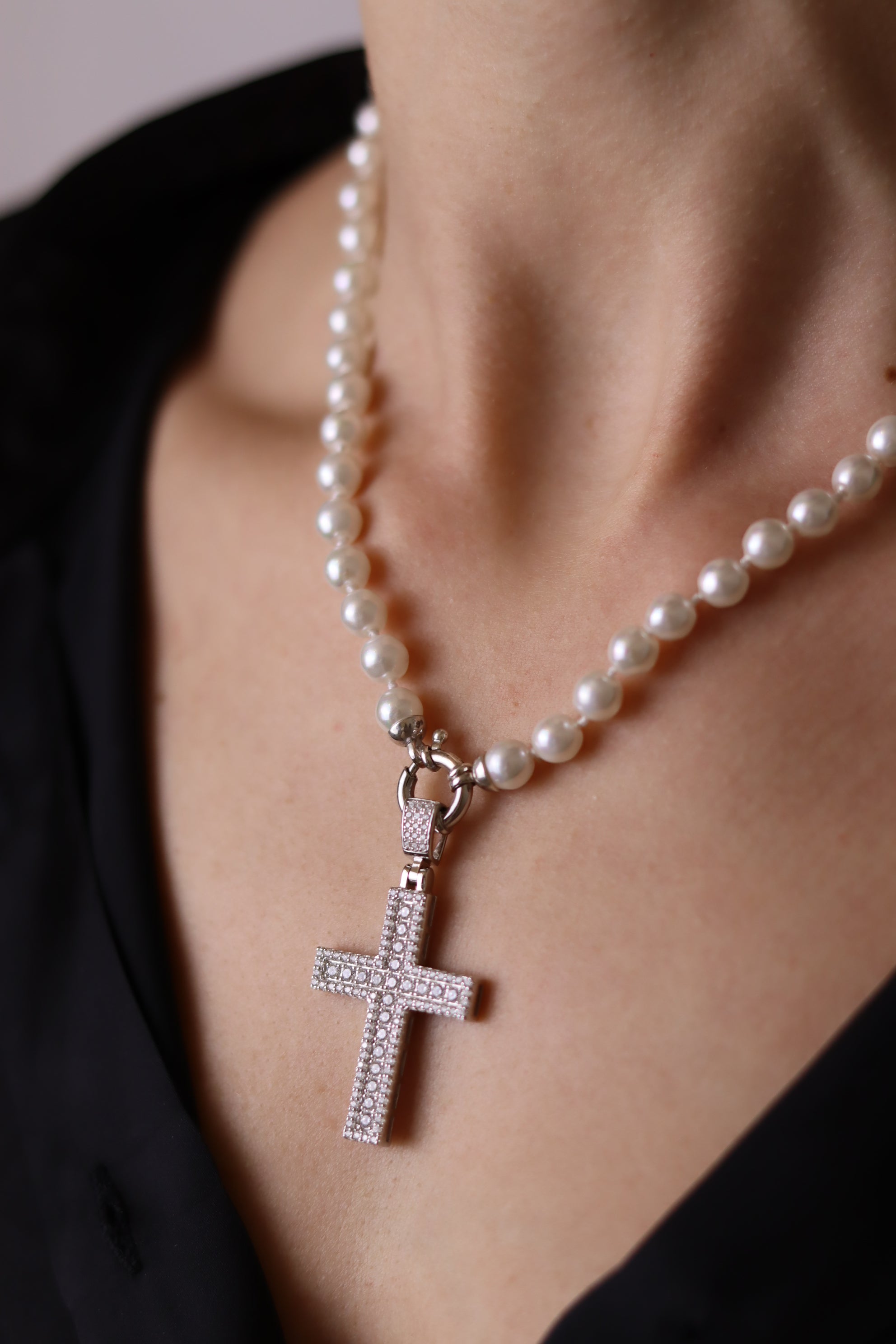 Collana Perle e croce Adelaide - Collanina Donna Argento 925