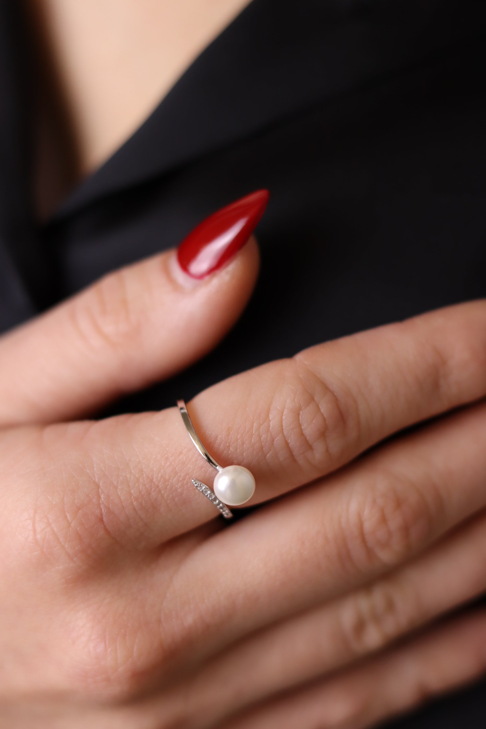 Anello Regolabile Perla e Zirconi - Anello Donna Argento 925