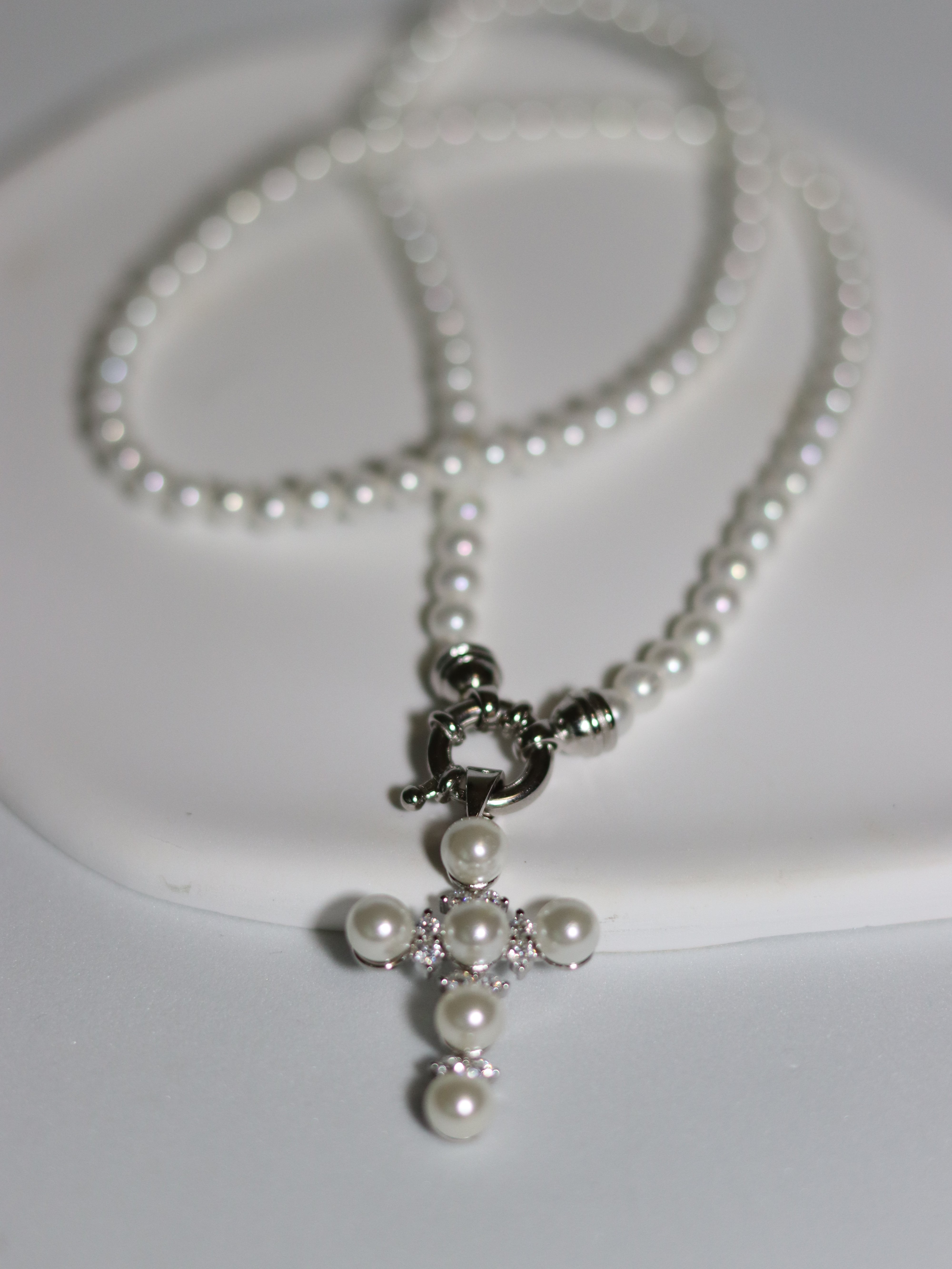 Collana Perle e croce Giorgina - Collanina Donna Argento 925