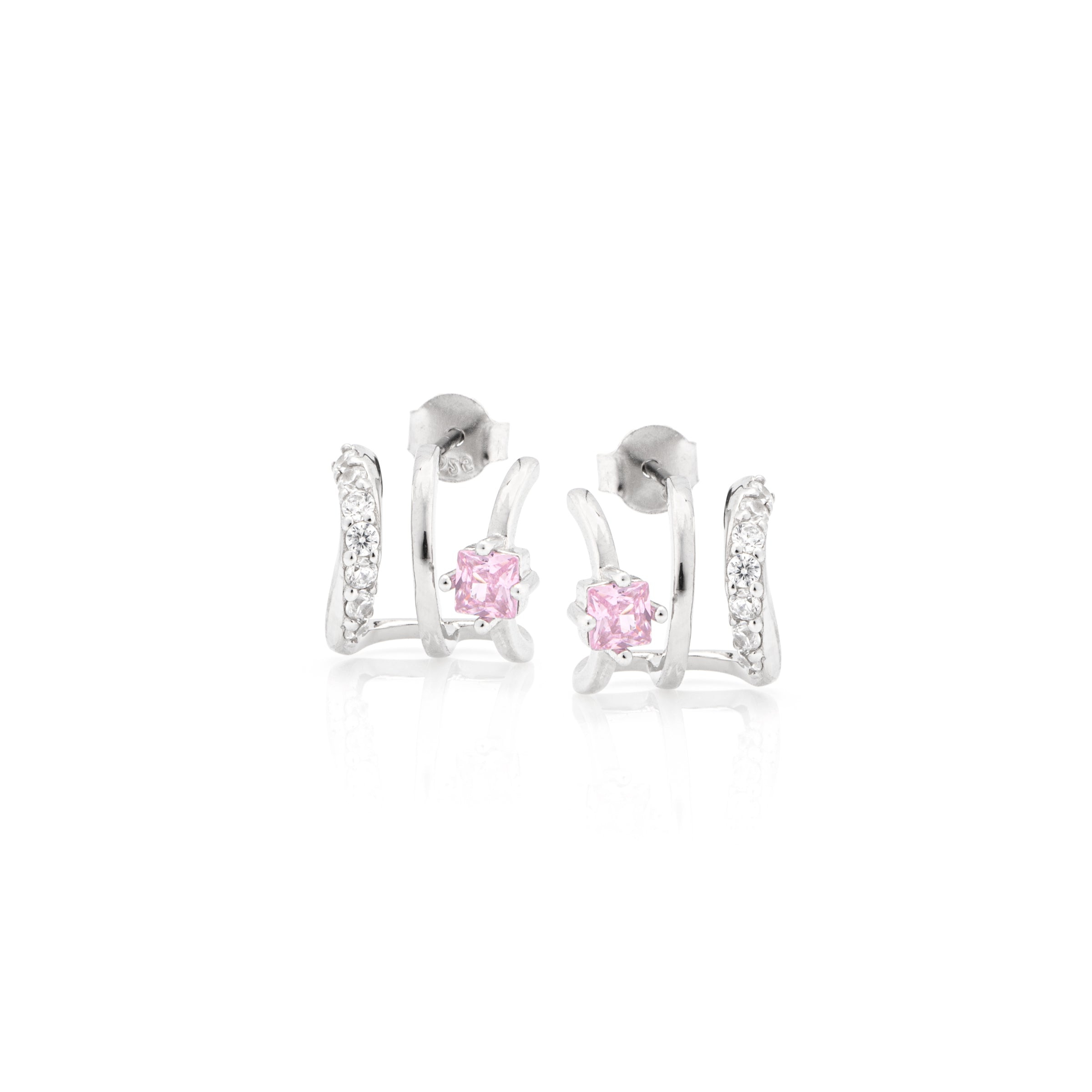 Orecchini Semicerchi E Zircone Rosa - Orecchini Donna Argento 925