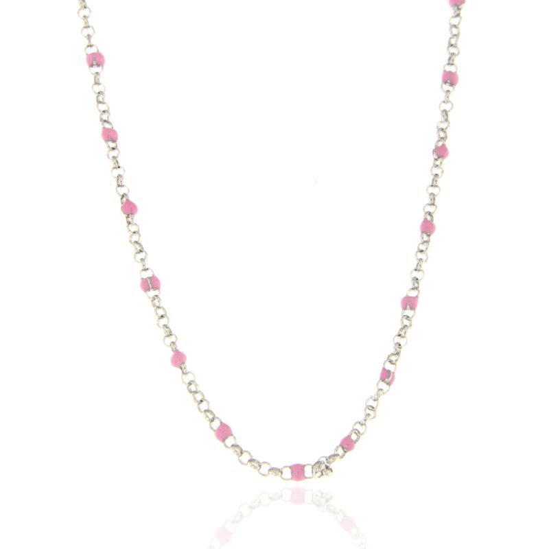 Collana Perline Colorate Rosa Gemma - Collanina Donna Argento 925