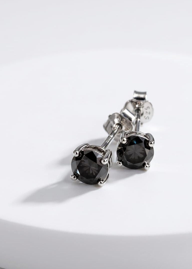 Orecchini Eclipse– Orecchini Moissanite nera 4 Griffe Lobo | Argento 925